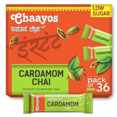 Chaayos Mezcla Premix de Té Instantáneo - Sabor a Cardamomo - Bajo en Azúcar (36 sobres)| Chai de Cardamomo | Té de Assam | Té Aromático | Mezcla de Chai de Cardamomo 0,4 kg