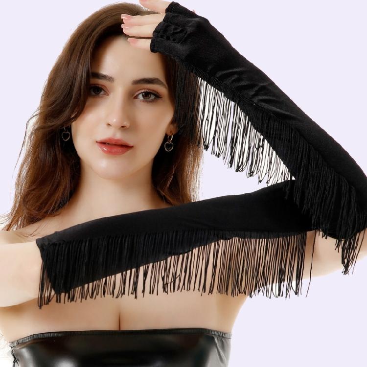 Evening Party Half Finger Gloves Long Length Fringed Gloves Club Arm Sleeves Bachelorette Party Costume Stage Gloves