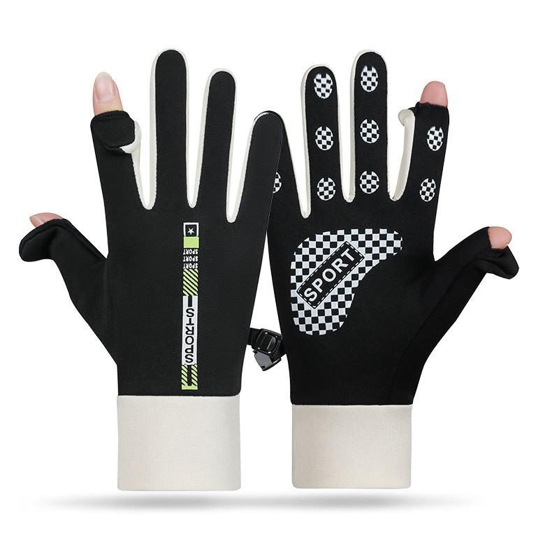 Couple thermal gloves windproof and water-proof elastic autumn and winter velvet women's open fingers for outdoor riding