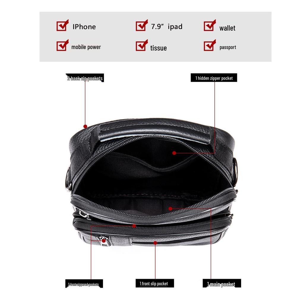 Herren Vintage Leder Umhängetasche - Top Layer Rindsleder, Lässige Outdoor Schultertasche