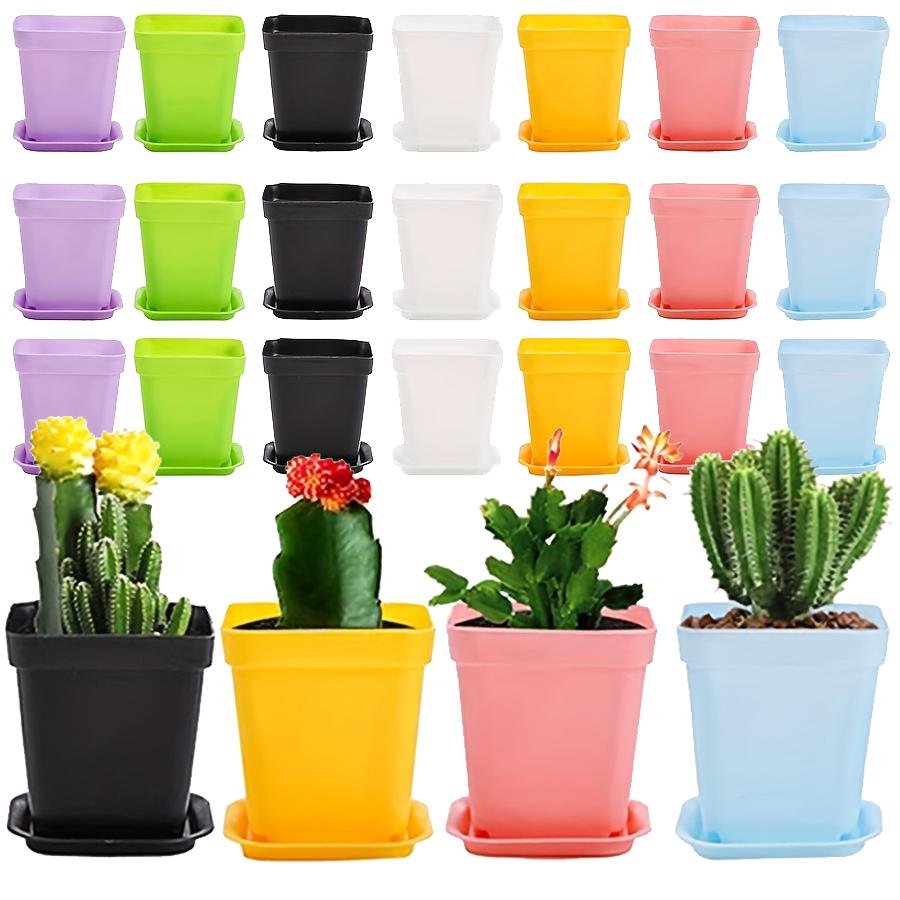 10Pcs Mini Square Flower Pots With Trays Drainage Holes Candy Colors For Succulents Plants Seedlings Home Decor Garden Jxb
