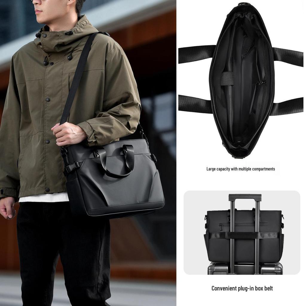 Men's Black Waterproof Oxford Briefcase – Large Capacity, Versatile Commuter Bag