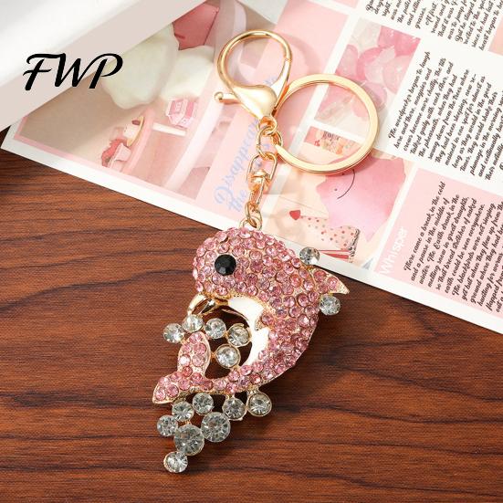 Ocean Animal Keyring Rhinestone Dolphin Keychain Sparkling Sea Car Key Ring Holder Backpack Purse Handbag Charm Christmas Birthday Gifts for