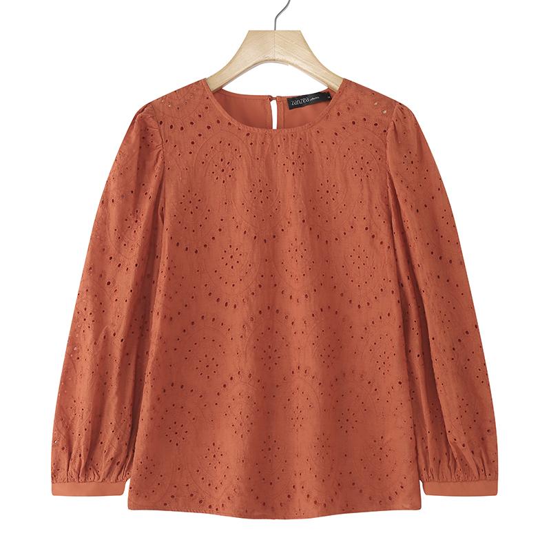 ZANZEA Women Casual Round Neck Long Sleeve Patchwork Crochet Blouse