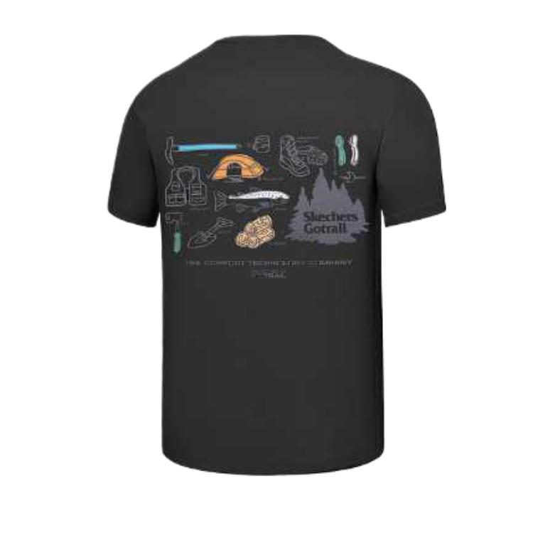 Skechers Comfortable Trendy Minimalist Versatile Solid Color Breathable Logo Short Sleeve T-Shirt Men Tops Carbon-Black P225M070-0018