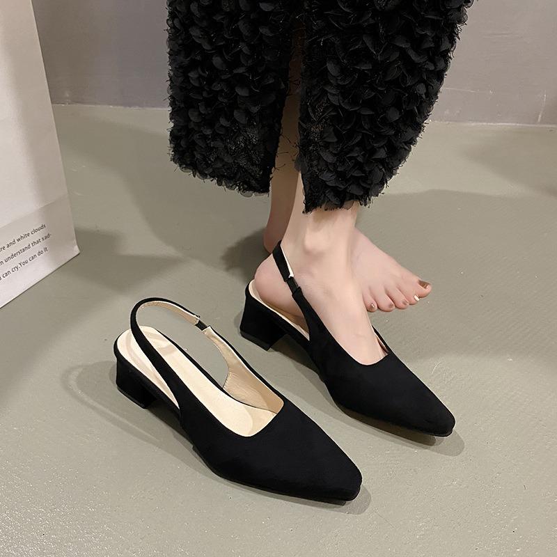 Baotou high-heeled sandals women's spring new thick heels are not tired of feet, simple and fashionable back empty suede with skirt sandals