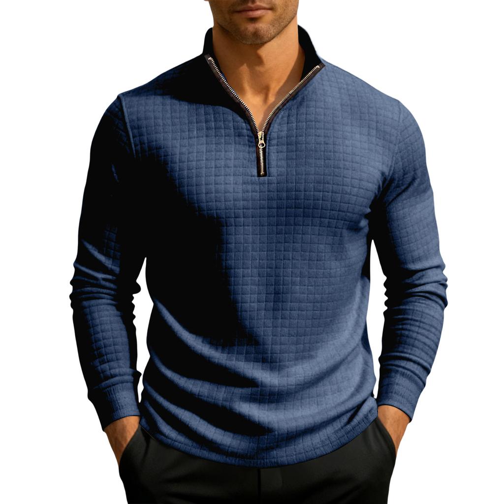 Men's Knit Quarter-Zip Stand Collar Pullover