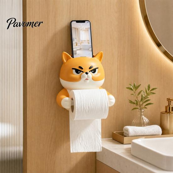 Purpose Paper Towel Holder Holder, with Top Phone Cartoon Install Design, Waterproof Moisture-Proof Wall Mounted Bathroom Accessory Roll Stand
