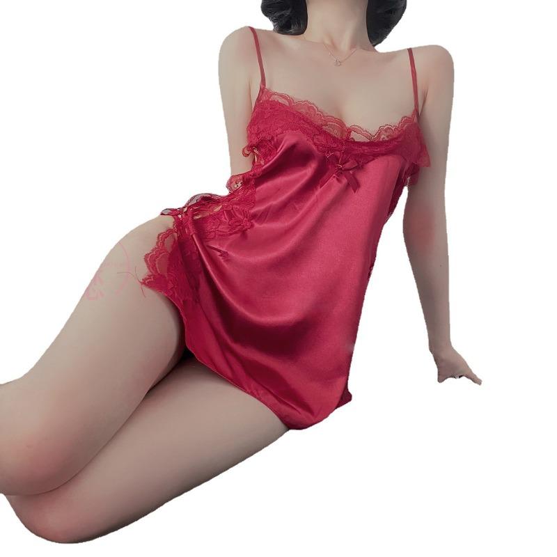 Sex underwear split suspender hollowed out sexy satin chiffon temptation skirt lace set