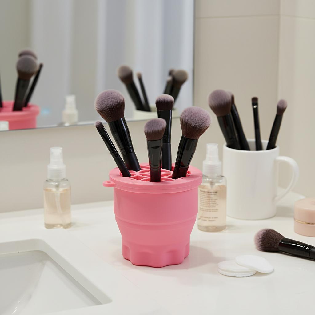 Silicone Makeup Brush Cleaning Cup With Storage And Drying Function For Cosmetic Tools