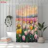 2D Flat, 2D Flat, 1pc 2D Flat Spring Tulip Shower Curtain | Colorful Floral Landscape Polyester Bathroom Decor with 12 Hooks,