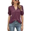 Summer Women's Casual V-Neck Solid Color Puff Sleeve Loose T-Shirt Top for Women European & American Crossborder Apparel