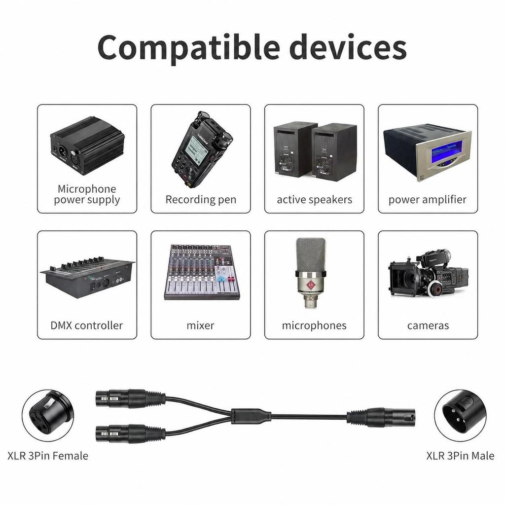 2 packs one point and two audio cables XLR male to XLR dual female balance cable microphone cable power amplifier mixer cable one male to two fem