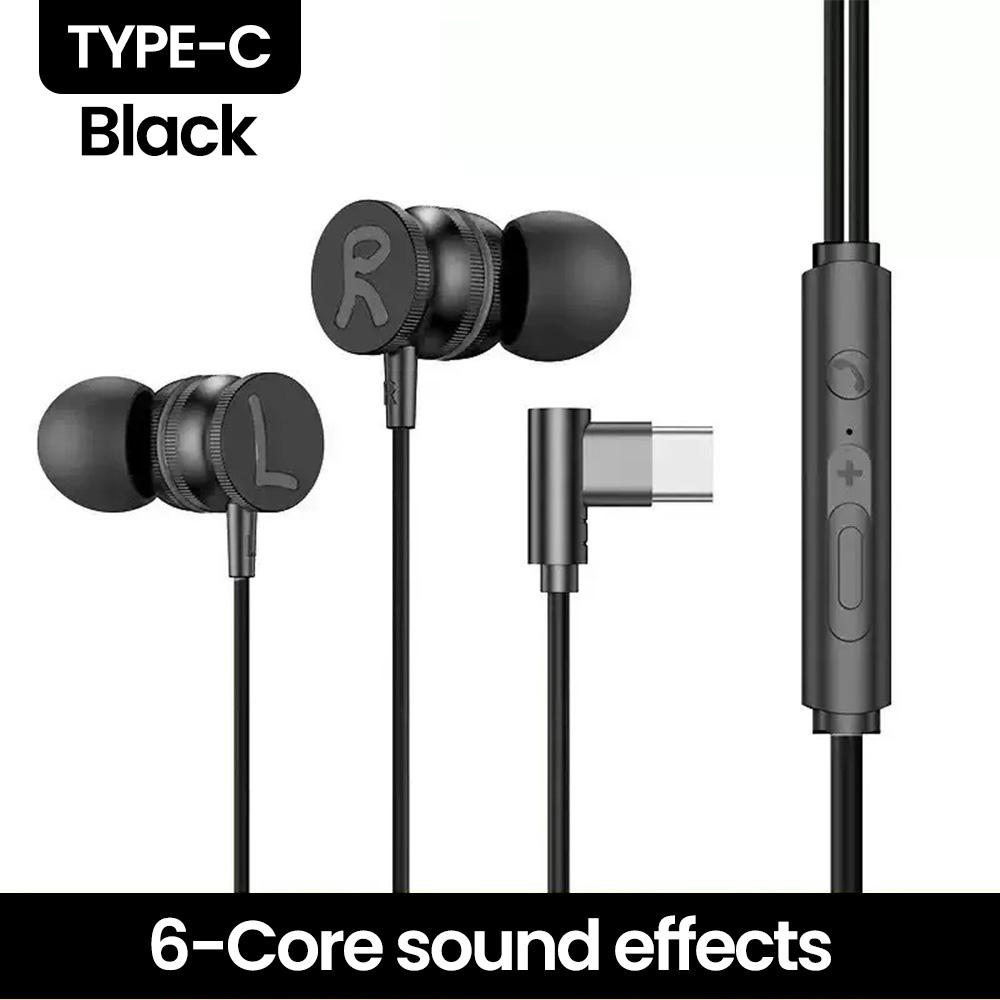 OLAF Magnetic Wired Headphones 3.5mm/Type-C DAC 90 Degree Bend Plug Earphones With Mic Headset Sports Earbuds For Mobile Phones