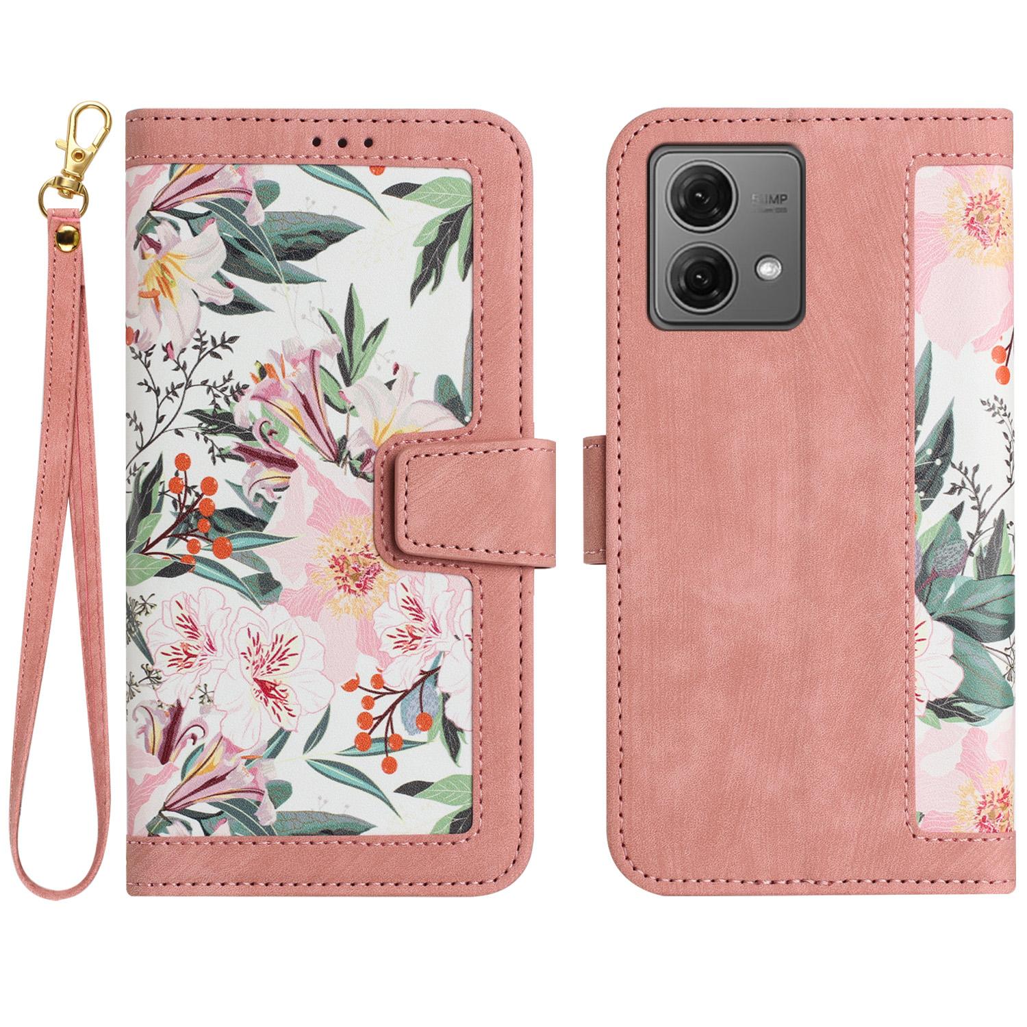 

For Motorola Moto G84 5G Case Card Slots PU Leather Flower Phone Cover Pink