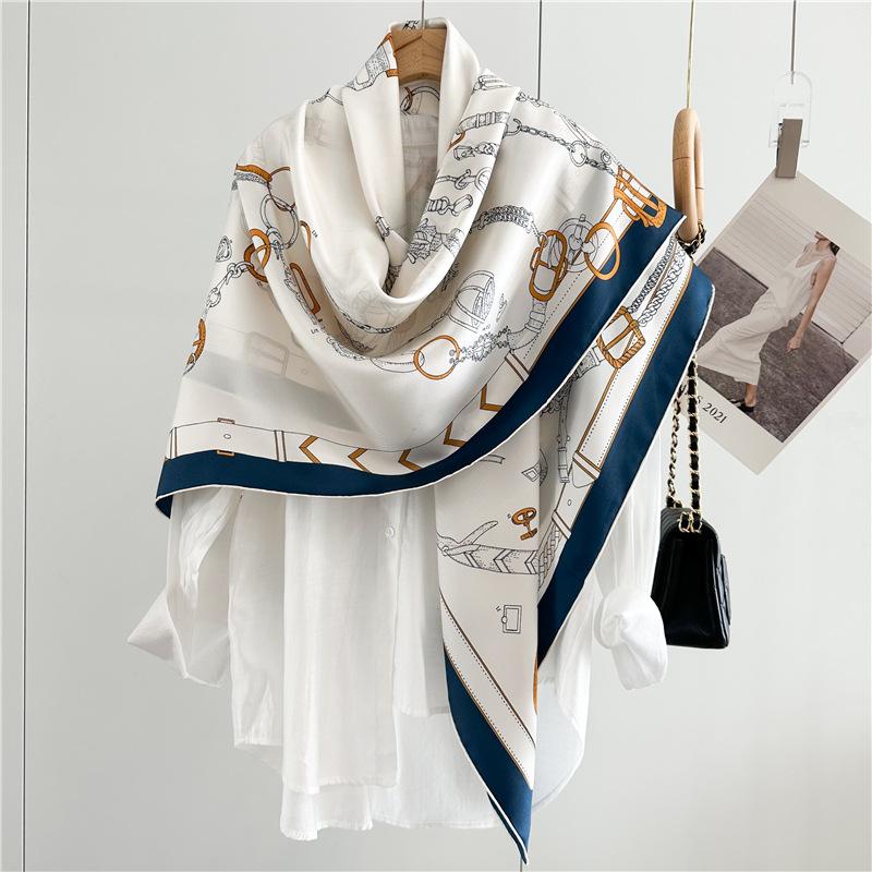 High-grade twill silk scarf women's spring and summer new mulberry silk large square scarf travel large shawl scarf dual-purpose