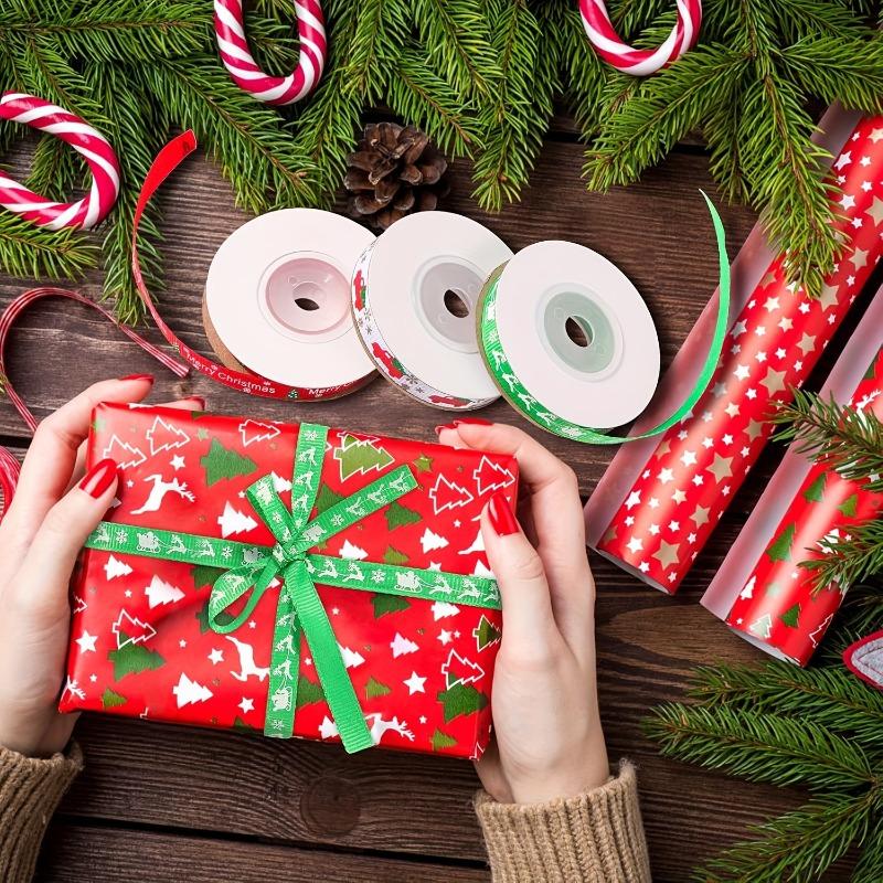 4 Rolls Mixed Christmas Printed Ribbon Supplies Gift Wrapping and Xmas Decorations Christmas Craft Ribbon Roll Decoration 2026