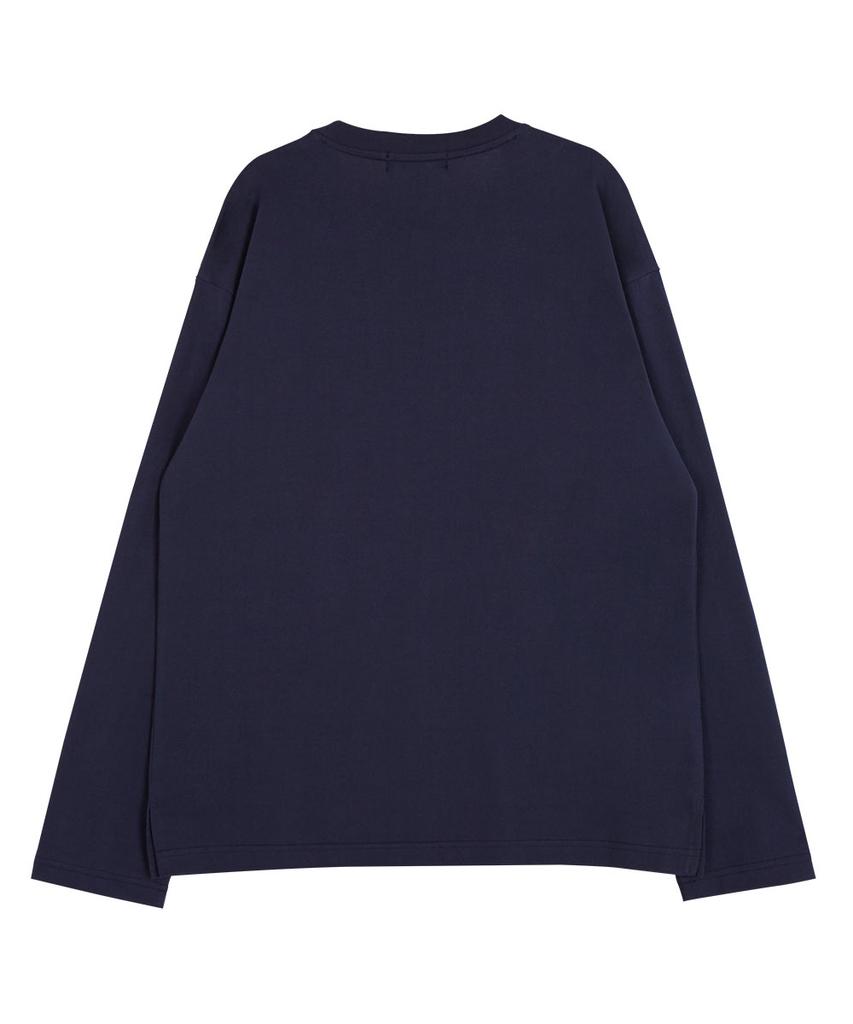 ASTRAL PROJECTION Lettering Logo Emblem Round Neck 13-Count Cotton Long Sleeve T-Shirt_Navy