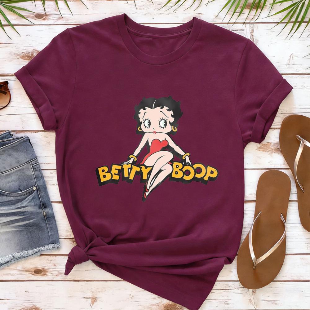 Classic Red Dress Betty Boop Theme Series Printed TShirt Betty Boop Collector Casual Daily Outfit Retro Style Women Cotton Tops