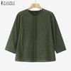 ZANZEA Damen Sommer Bluse mit Rundhalsausschnitt, 3/4-Ärmel, Spitze, Crcohet, Patchwork, lockere Bluse