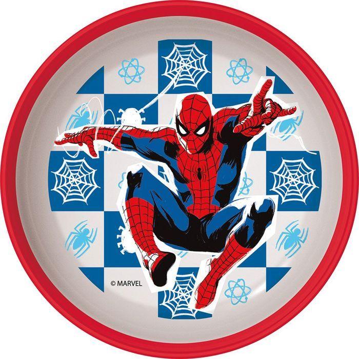 Plat Cuisines Tataway Bol en Plastique Rouge et Blanc Disney Spiderman pour Enfants avec Base Antidérapante