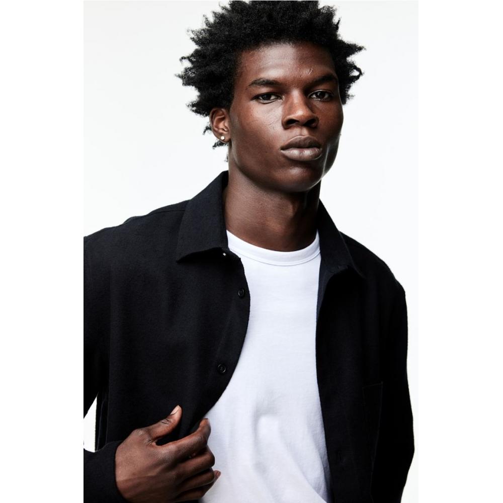 H M Regular Fit Flannel sHirt Black