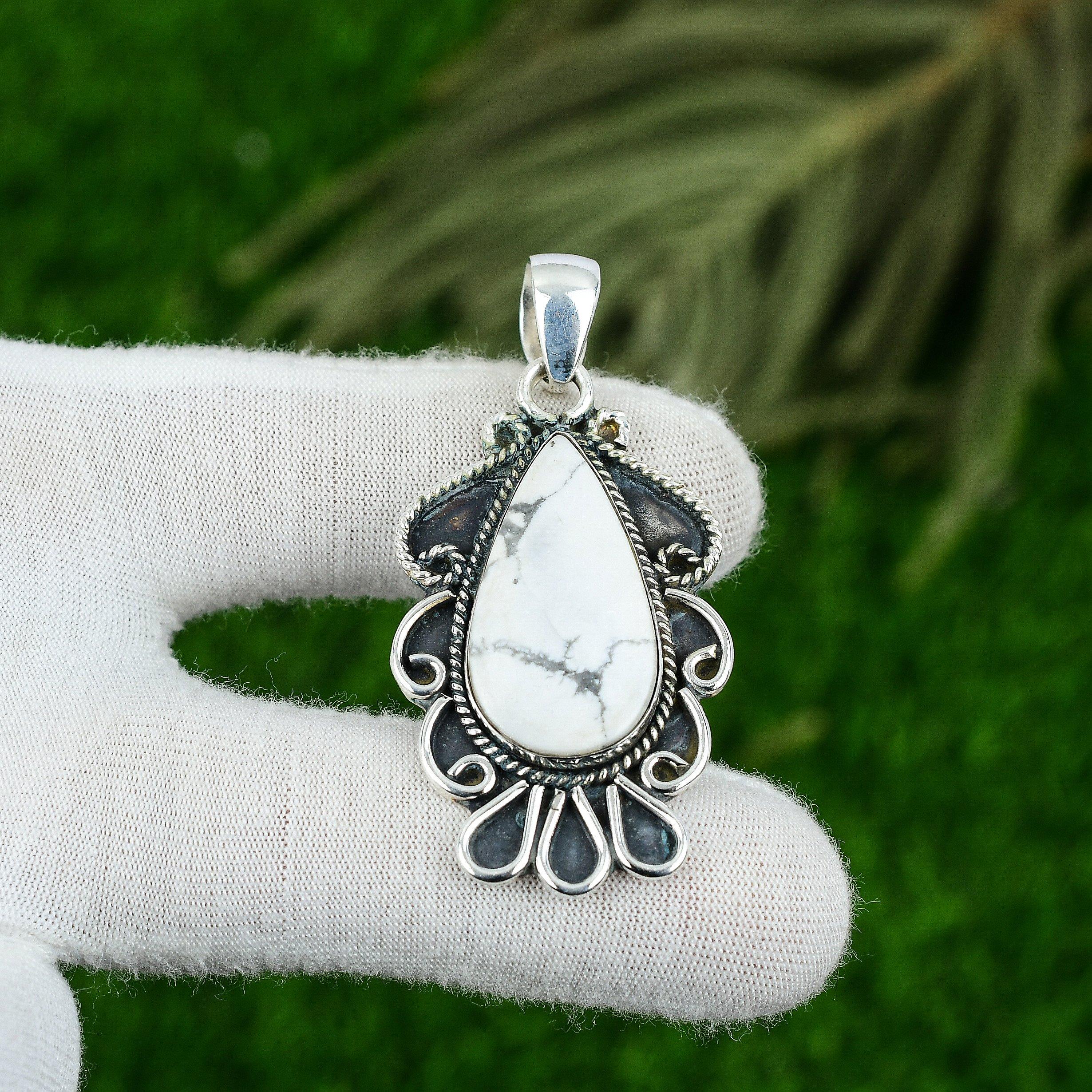 

Pear Howlite Gemstone Engagement Sister Boho Pendant Jewelry 925 Sterling Silver