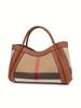Aidrani  New Retro Checkered Women's Handbag, Large Capacity Luxury Bag, Canvas Genuine Leather Bag