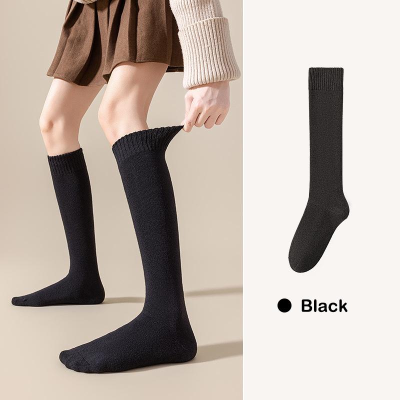 Calcetines largos y cálidos de invierno para mujer, de tubo grueso y alto, por encima de la rodilla, hasta la rodilla, de rizo, de color liso, gruesos, hasta la pantorrilla