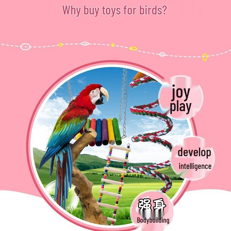 Parrot Swing & Climbing Ladder Toy for Budgies and Cockatiels - Chewable Hanging Ring & Cloud Design