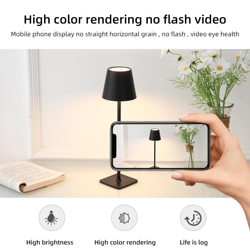 Rechargeable 3 Color Stepless Dimming Desk Lamp 1800mAh Portable LED Desk Lamp for Restaurant Bedroom Bars Home Patio Outdoor