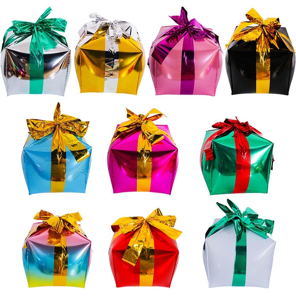 4D Six Sided Gift Box Windmill Cane Shape Aluminum Foil Balloon Birthday Christmas Party Scene Atmosphere Decoration