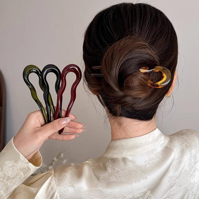 Wavy U Shaped Hair Stick for Stylish Hairstyles Elegant 2 Prong Updo Pin for Women Girls Handmade Headwear Accessories