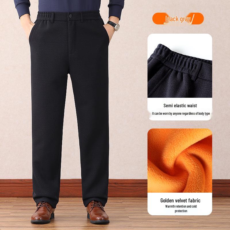 Men's Winter Warm Fleece Pants for Middle-aged and Elderly