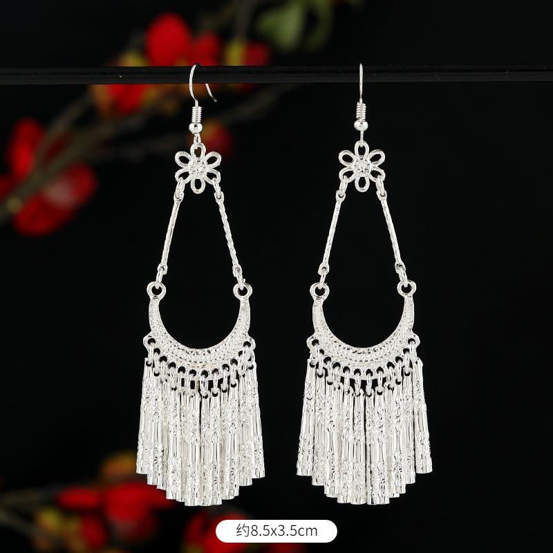 Miao Yin earrings retro exotic niche design long fringed earrings medium earrings women