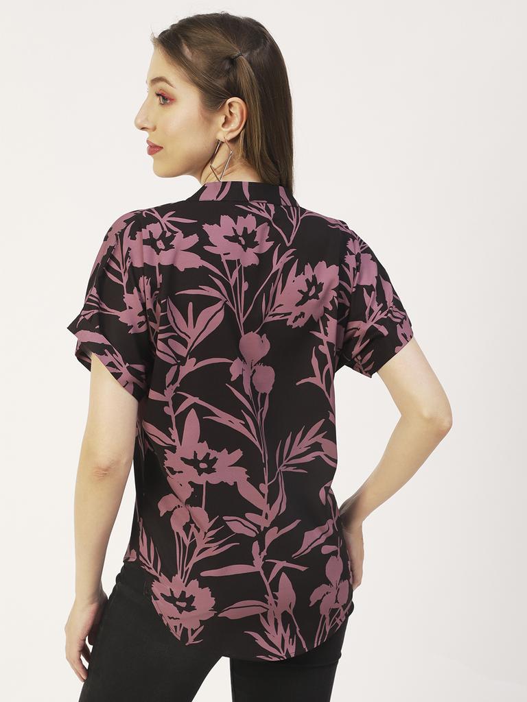 Moomaya Printed V-Neck Long Tops For Women, Short Sleeve Regular Fit Shirt