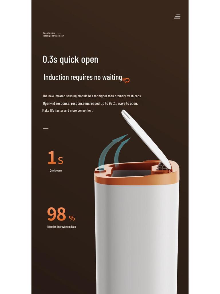 Smart Quick-Sensing Flip-Top Trash Can for Kitchen, Bathroom, & Bedroom
