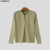 INCERUN Heren Long Sleeve Henley Shirts Casual Losse Pasvorm Basic T-shirts Lichte Topjes