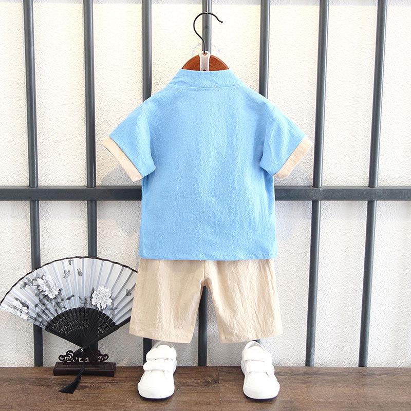Boys Summer Hanbok Suit Chinese Style Baby Anniversary Dress Full Moon Week Clothes Ancient Costume Fu Style Breathable Performance Outfit