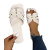 Women's Solid Color Large Size Rivet Slippers Casual Square Head Open Toe Flat Bottom Summer Shoes Lightweight