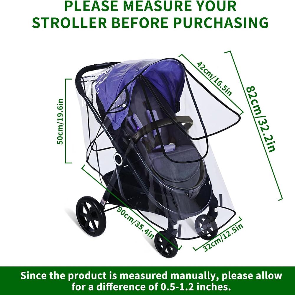 Stroller Rain Cover, Universal Clear Weather Shield with Waterproof Zippers, Stroller Cover for Protect from Sun Dust Snow, Large