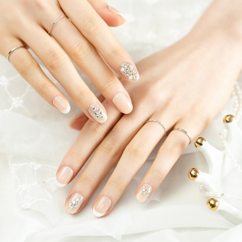 MEGA K TIPS Handmade Semi-Permanent Nail Tips White Glam 30tips