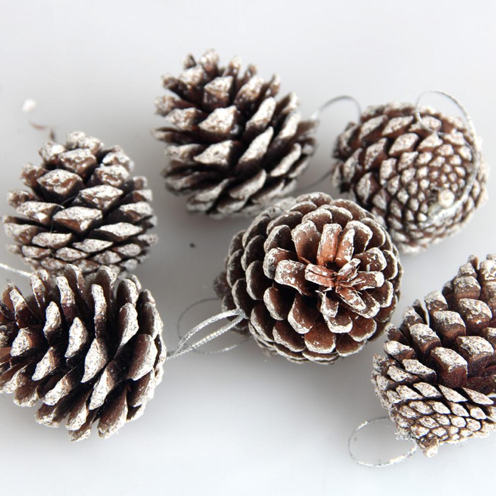 Christmas Decoration Fake Pine Cone Home Party Bedroom Garden Wood Powder 5cm Length 6pcs Craft Making Exquisite