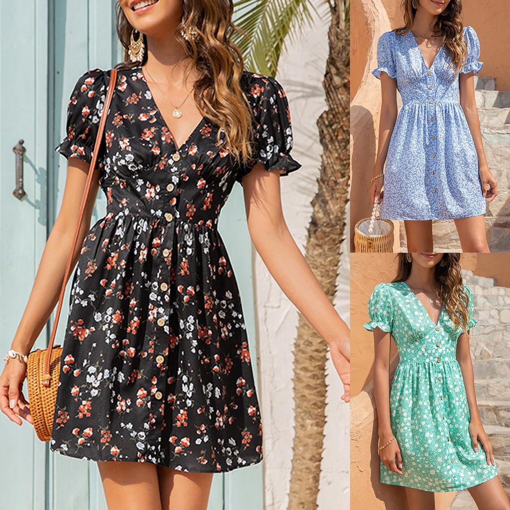 Женские повседневные пляжные мини-платья с пышными рукавами, летними ...