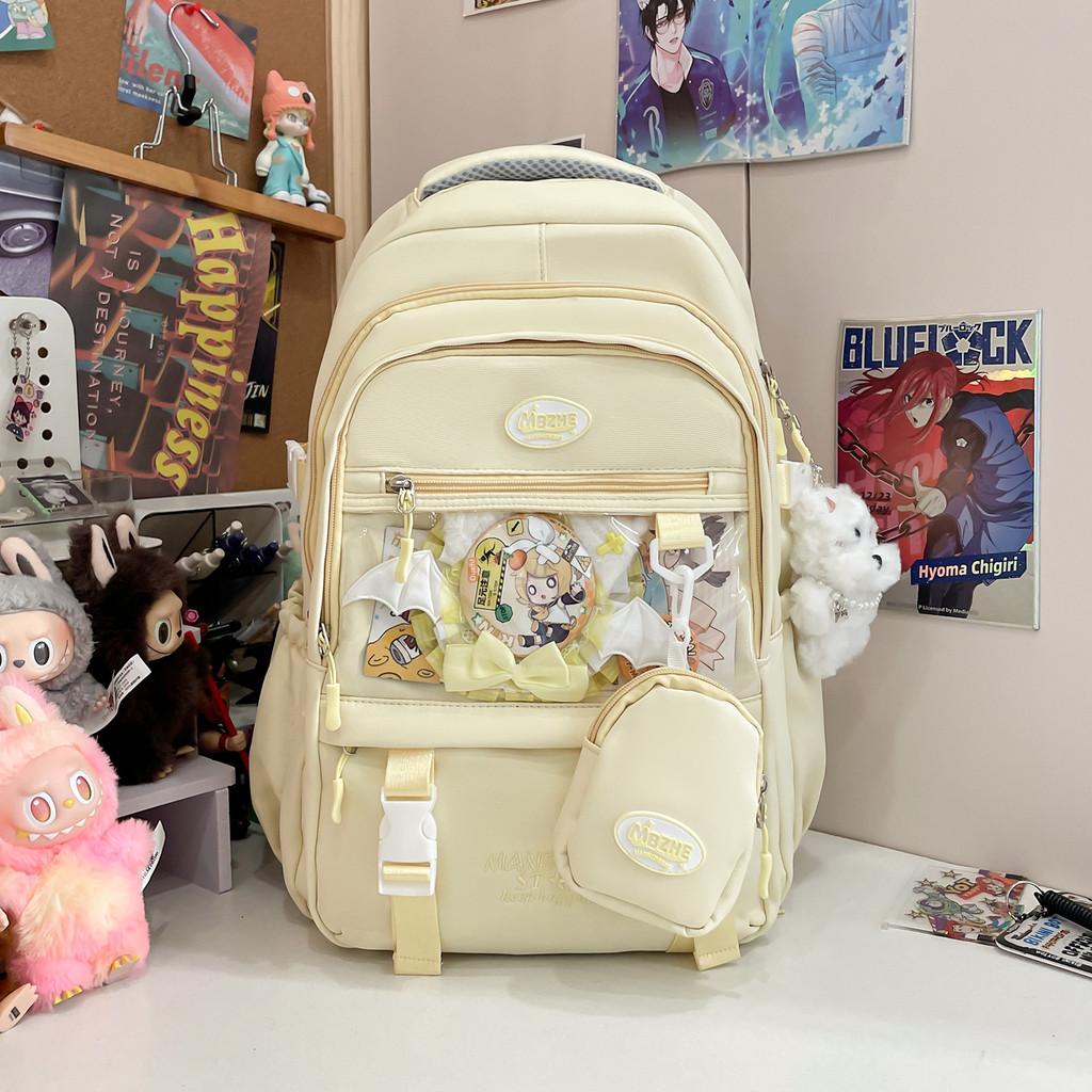Color Solid Simple Letter Embroidery Student Backpack With Pendant And Badge