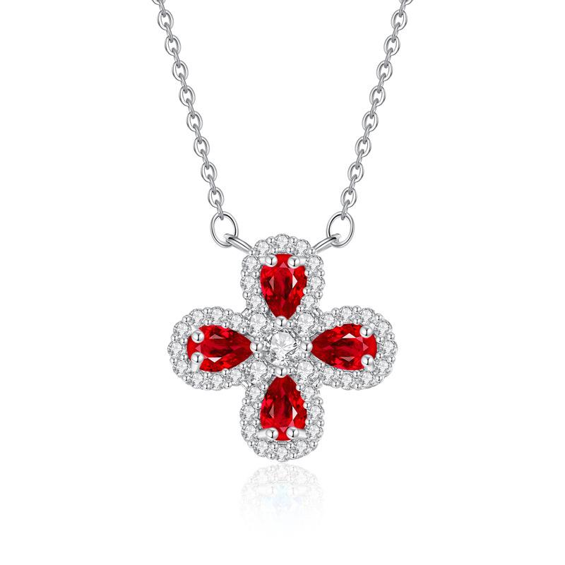

S925 sterling silver non-fading necklace women s natural crystal stone four-leaf clover pendant garnet topaz collarbone chain women 925 silver