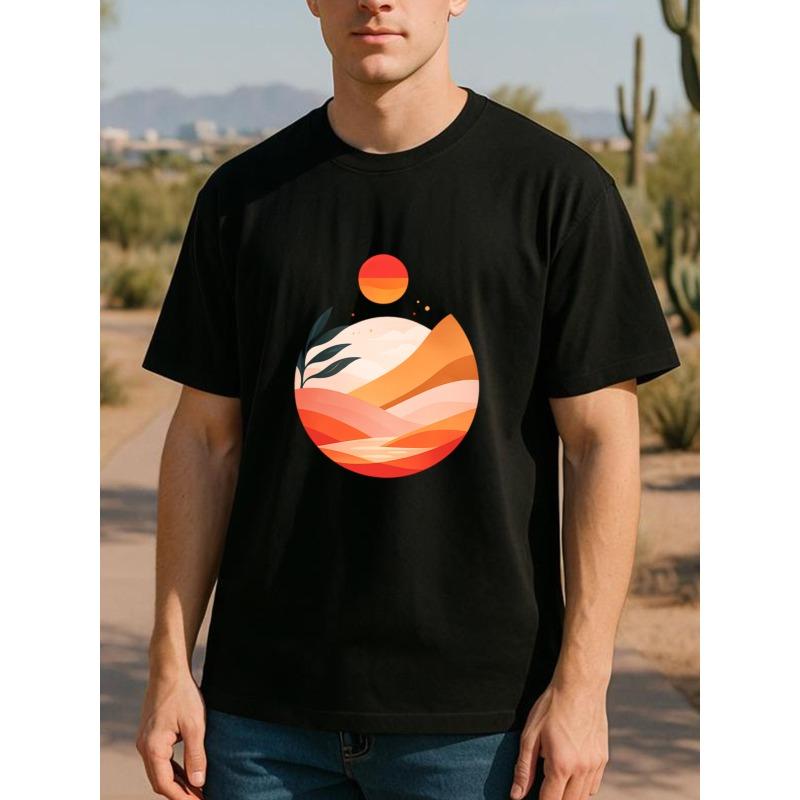 Sunset Hill Geometric Logo Simple Healing Style Soft Cotton T-Shirt, Suitable for Outdoor Activities, Weekend Leisure Wear, Versatile Daily Top