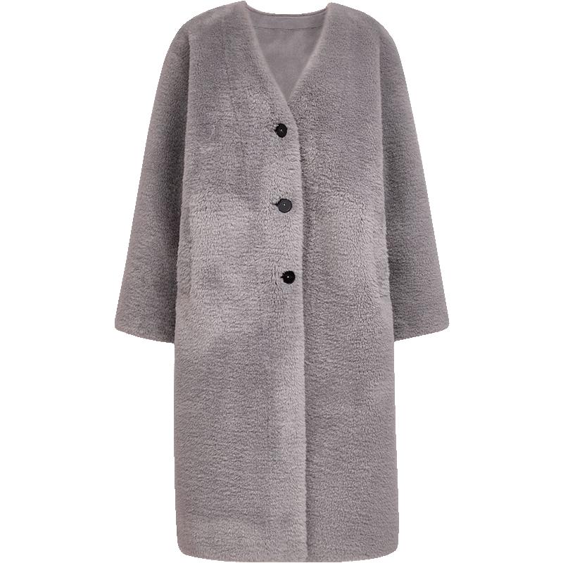 ONLY Women's Elegant V-Neck Plush Long Padded Coat