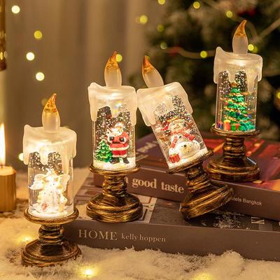 Weihnachts Schneemann und Weihnachtsmann Kristallkugel Kerze Nachtlicht mit Sockel