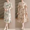 Sophisticated Summer Dress for Middle-aged Women - Waist-cinching, Mid-length Printed Style
